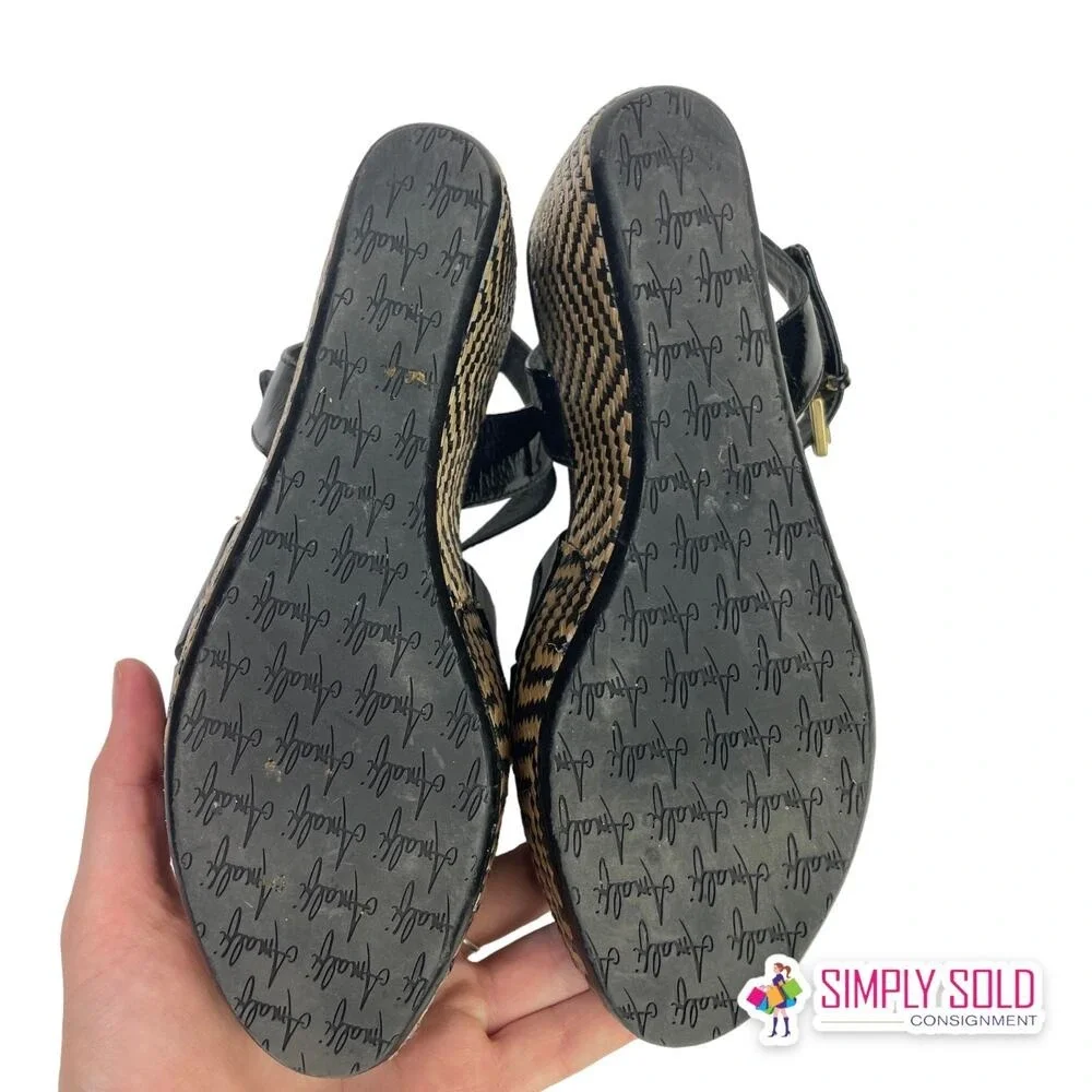 Amalfi By Rangoni Monna Vernice Sandals Womens 6M Black Brown Wedge‎ Shoes